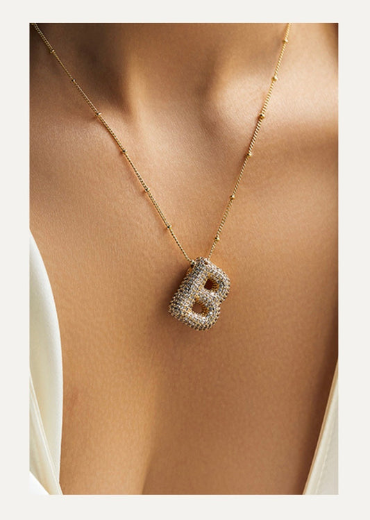 Diamond Bubble Initial Necklace